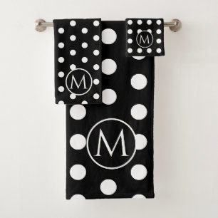 Conjunto De Toalhas Monograma de Bolinhas Pretas e Brancas Modernas