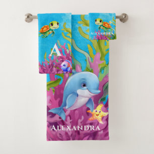 Conjunto De Toalhas Monograma de Cuta Nome Tartaruga Costeira