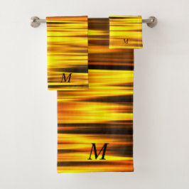 Conjunto De Toalhas Monograma de Design Abstrato Laranja Amarelo