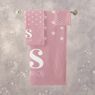 Conjunto De Toalhas Monograma de Estrelas Rosa