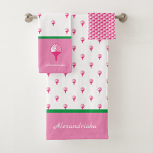 Conjunto De Toalhas Monograma de filhotes de golfe verde-rosa