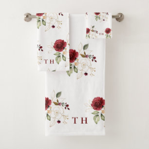 Conjunto De Toalhas Monograma de Flores Douradas Delicadas Elegantes