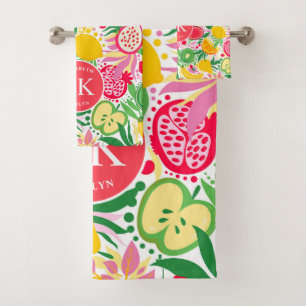 Conjunto De Toalhas Monograma de Fruta tropical Padrão de Verão de Aqu