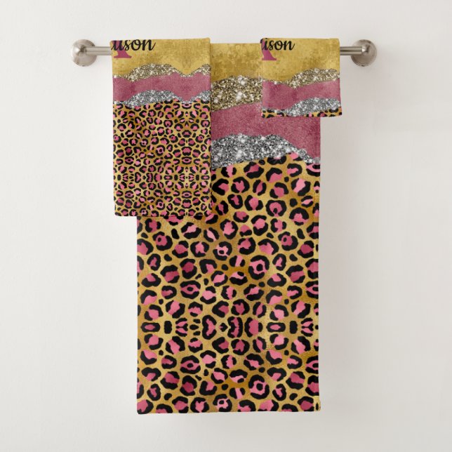 Conjunto De Toalhas Monograma de impressão digital elegante de rosa co (Insitu)