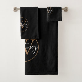 Conjunto De Toalhas Monograma de Letra Elegante Preto e Dourado