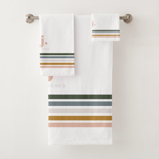 Conjunto De Toalhas Monograma de Listras Chic Retro (Insitu)