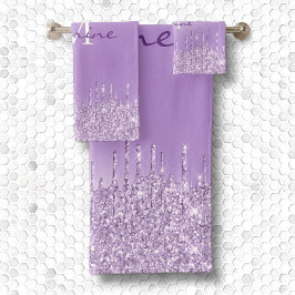 Conjunto De Toalhas Monograma de Literatura Violeta Roxo Metálico