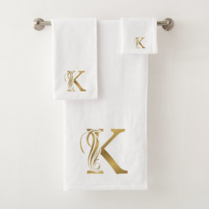 Conjunto De Toalhas Monograma de luxo - Letra de ouro em branco