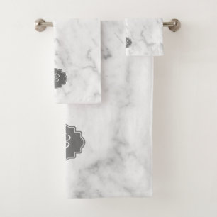 Conjunto De Toalhas Monograma de Mármore Branco e Cinza