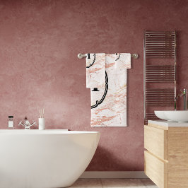 Conjunto De Toalhas Monograma de mármore rosa Dourado