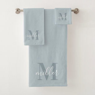 Conjunto De Toalhas Monograma de Nome de Família Personalizado Azul Mo