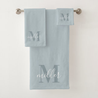 Conjunto De Toalhas Monograma de Nome de Família Personalizado Azul Mo