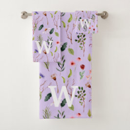 Conjunto De Toalhas Monograma de nome em aquarela de flor silvestre ro