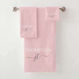 Conjunto De Toalhas Monograma de Nome em Letra Simples Rosa Menina