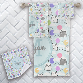 Conjunto De Toalhas Monograma de Padrão de Gatos Cons