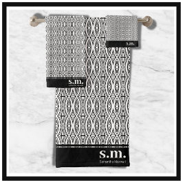 Conjunto De Toalhas Monograma de padrão geométrico na moda preto e bra