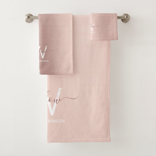 Conjunto De Toalhas Monograma de poeira cinzenta rosada e Dourada, cor (Insitu)