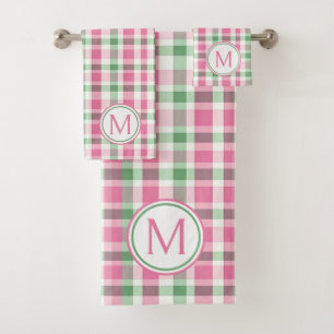 Conjunto De Toalhas Monograma de pré-disquete, cor-de-rosa e Xadrez ve