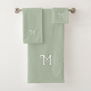 Conjunto De Toalhas Monograma de Sage Serene Sólido