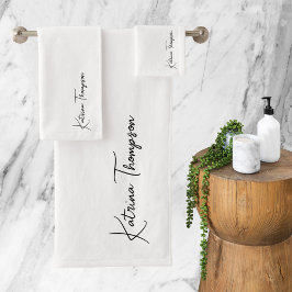 Conjunto De Toalhas Monograma de Script de Assinatura Moderna Branco