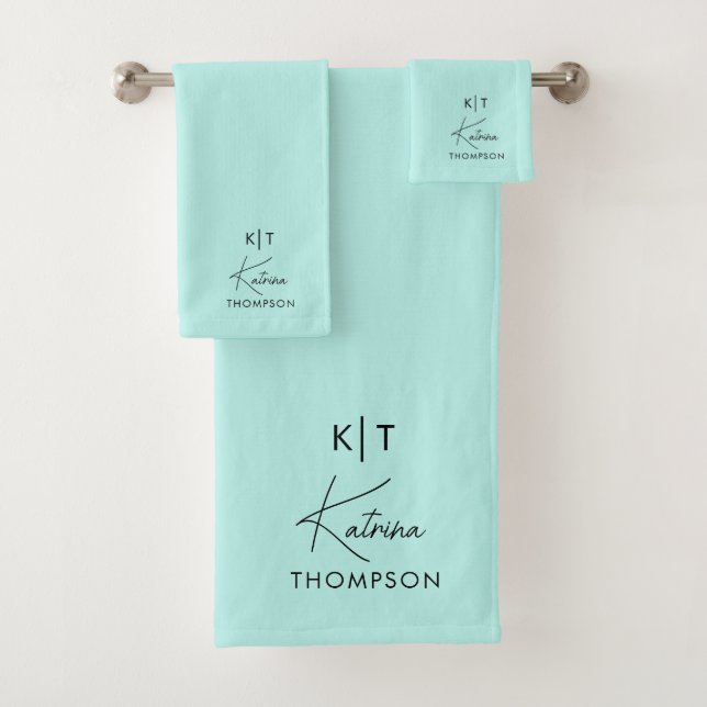 Conjunto De Toalhas Monograma de Script de Assinatura Moderna de Teal  (Insitu)