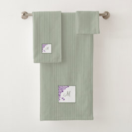 Conjunto De Toalhas Monograma de Script Floral Purple Rastreado de Alg