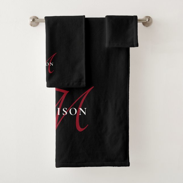 Conjunto De Toalhas Monograma de Script Vermelho Preto Moderno Elegant (Insitu)