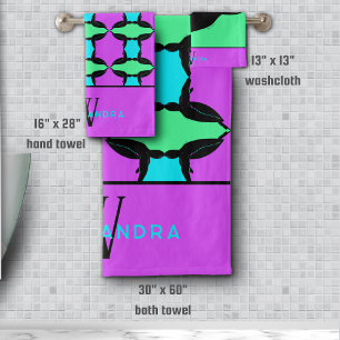 Conjunto De Toalhas Monograma de Tartaruga Tropical Colorida Personali