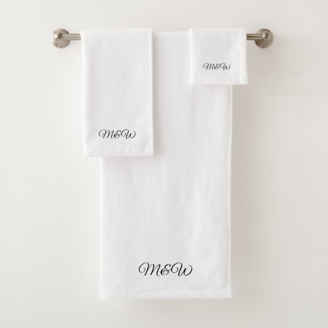 Conjunto De Toalhas monograma do casal de script personalizado branco  (Insitu)
