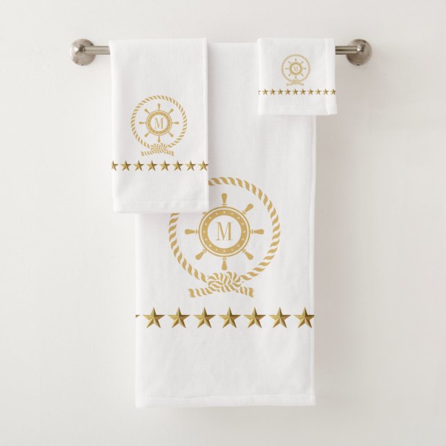 Conjunto De Toalhas Monograma do nó de roda do barco branco-azul Doura (Insitu)