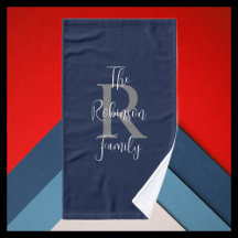 Monograma do Nome da Família Azul Marinho Branco C