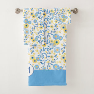 Conjunto De Toalhas Monograma do Padrão Floral Amarelo Cornflower Blu