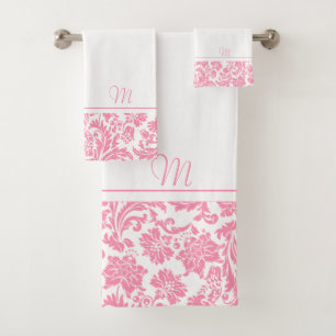 Conjunto De Toalhas Monograma dos damascos de vinheta rosa e branca