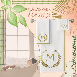 Conjunto De Toalhas Monograma Dourado de Creme Elegante Moderno