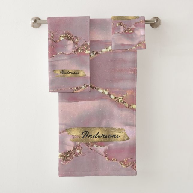 Conjunto De Toalhas Monograma Dourado de Luminosas Brancas Cor-de-Rosa (Insitu)