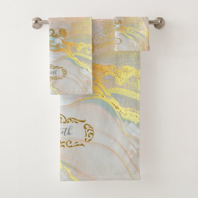 Conjunto De Toalhas Monograma Dourado Elegante (Insitu)