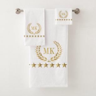 Conjunto De Toalhas Monograma Dourado Laurel Wreath White