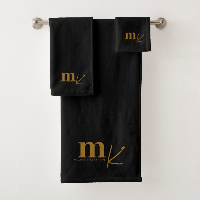 Conjunto De Toalhas Monograma Dourado Mínimo Moderno (Insitu)