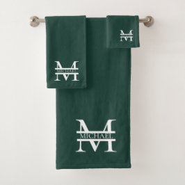 Conjunto De Toalhas Monograma e nome Elegante Emerald Verde Personaliz