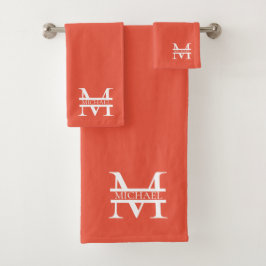 Conjunto De Toalhas Monograma e Nome Elegante Laranja Personalizado