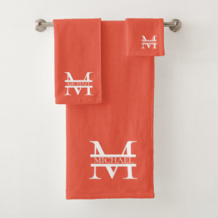 Conjunto De Toalhas Monograma e Nome Elegante Laranja Personalizado