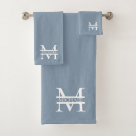 Conjunto De Toalhas Monograma e nome personalizados Elegante azul empo