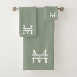 Conjunto De Toalhas Monograma e nome verdes para sábado personalizado