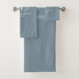 Conjunto De Toalhas Monograma Elegante Azul Moderno Dusty