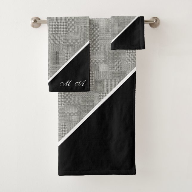 Conjunto De Toalhas Monograma Elegante de Padrão de Houndstooth (Insitu)