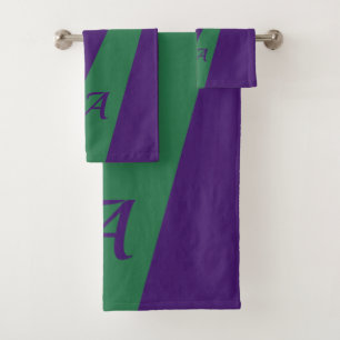 Conjunto De Toalhas Monograma elegante e roxo, branco, verde roxo