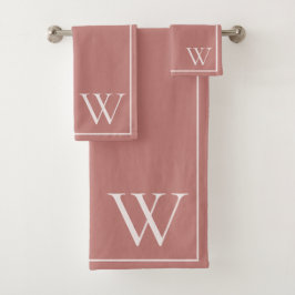 Conjunto De Toalhas Monograma Elegante Marrom Rosado Minimalista Sofis