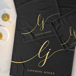 Conjunto De Toalhas Monograma Elegante Mínimo de Na moda Chic Preto Do