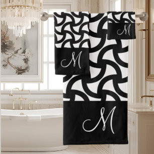 Conjunto De Toalhas Monograma Elegante Moderno Preto e Branco