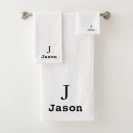 Conjunto De Toalhas Monograma Elegante Nome inicial Branco personaliza